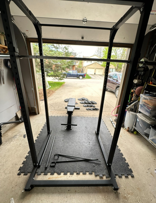 Weight Rack, Bench, Olympic Size Barbell with 325lbs of Plates. in Exercise Equipment in London - Image 2