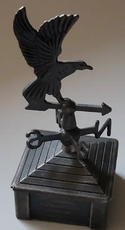 Antique Die Cast Copper Miniature Eagle Weathervane - 3 inches tall x 1 1/2 x 1 1/2 Square Base
