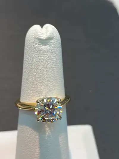 Stunning Beautiful 14KT yellow and white gold ladies hand assembled custom made diamond solitaire en...