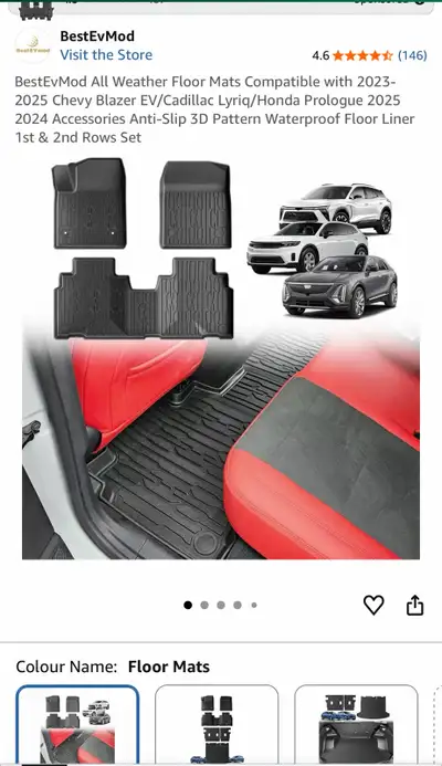 BestEvMod All Weather Floor Mats Compatible with 2023- 2025 Chevy Blazer EV/Cadillac Lyriq/Honda Pro...