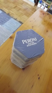 PERONI SEALED "FATPACK" OF ITALIAN  BEER COASTERS/BLUE-WHITE