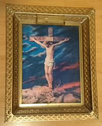 Vintage 3D Lenticular Hologram Picture Crucifixion of Jesus