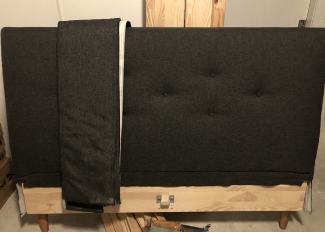 Grey/ Black Headboard/Bed frame w/ slats (Queen bed) in Beds & Mattresses in City of Toronto