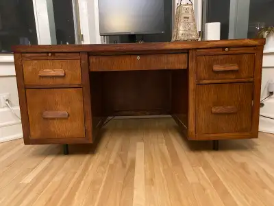 Beautifully restored wooden “banker’s “ desk, View more