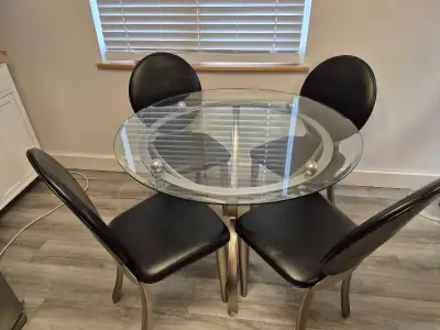Glass table and chairs, View more