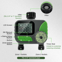 Programmable Watering Timer, 3 Modes, 2.5" LED Display, 2 Zones