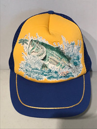 Vintage 1980s Big Mouth Bass Fish SnapBack Cap Fishing Hat