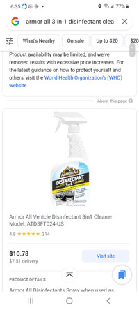 Armor All 3 in 1 disinfectant- safe for cars cleaner