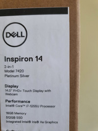 New Dell Inspiron 14 7420 2-in-1, 12th Gen i7 512GB 16GB