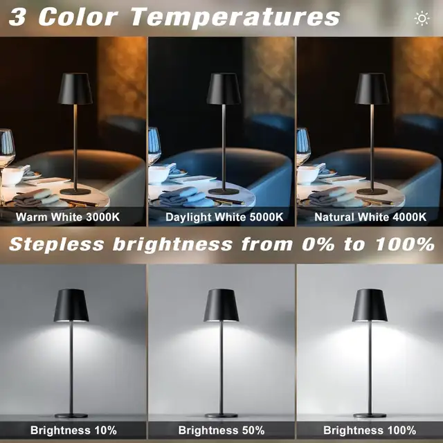 Cordless Table Lamp Set of 2, Rechargeable Touch LED Lamps, 3 Co in Indoor Lighting & Fans in Oshawa / Durham Region - Image 4