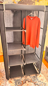 Portable Closet with Clothing Line and Compartments and Cover