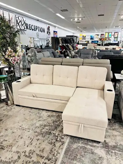 Beige Sectional Sofa with Pull-Out Bed, View more