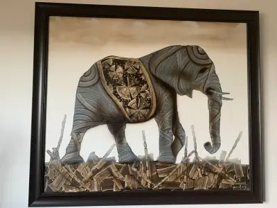 Original Elephant Painting With Custom Wood Frame, View more
