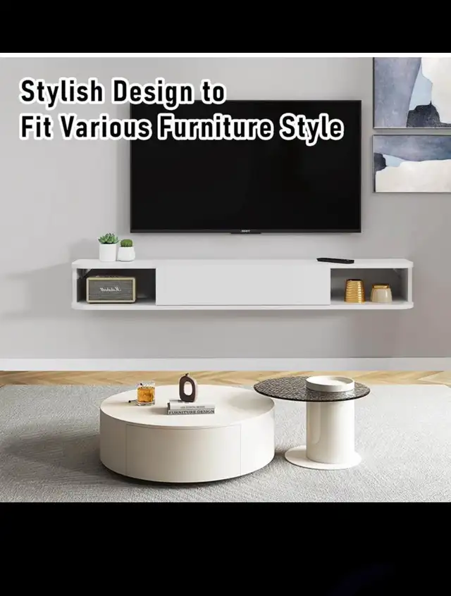 Floating TV Shelf, 55'' Wall Mounted TV Cabinet, Floating Shelve in Bookcases & Shelving Units in Hamilton - Image 8