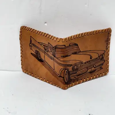 genuine leather Chrysler wallet hand made Mexico, View more