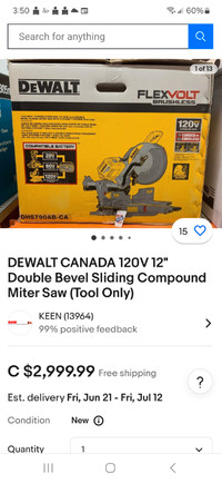 Dewalt Flex Volt 12 inch sliding compound mitre saw