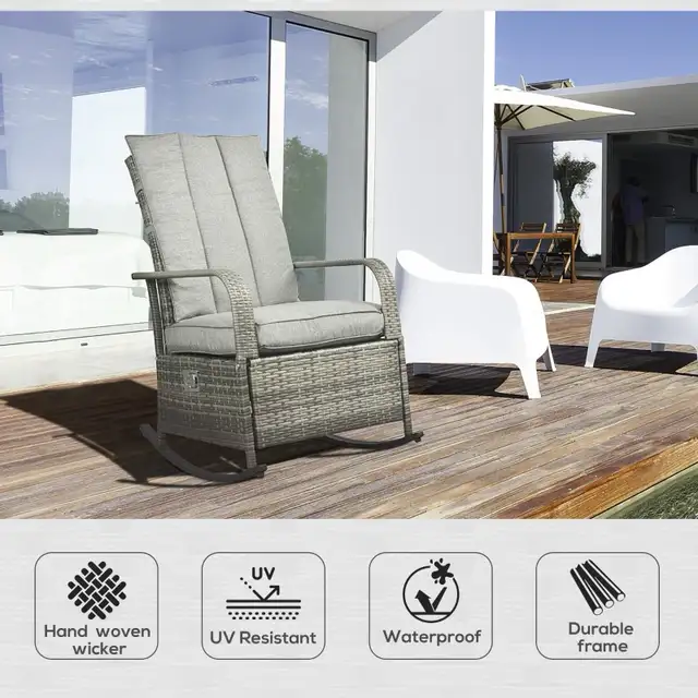 Outdoor Wicker Rocking Chair, Patio PE Rattan Recliner Chair in Chairs & Recliners in Markham / York Region - Image 5