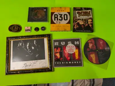 Rush Collectables Signed picture, 45's, pins DVD's, CD, Buckle, View more