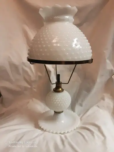 Hobnail milk glass hurricane oil or electric lamp parts, View more