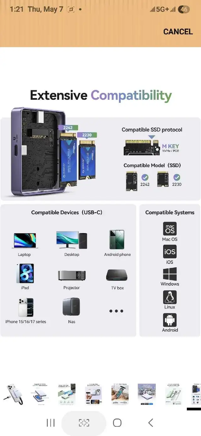 ORICO 10Gbps Magnetic M.2 NVMe SSD Enclosure with PD100W Chargi in Cables & Connectors in Markham / York Region - Image 9