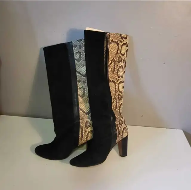 Leather & Suede Boots with Snake Print Detail Sz7.5 Like New