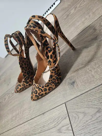 Shoedazzle Leopard Print Pointed Toe Ankle Strap Pumps, View more