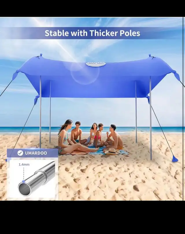 UMARDOO Family Beach Tent Sun Shade Canopy 10×9FT with 4 Aluminu in Patio & Garden Furniture in Hamilton - Image 5