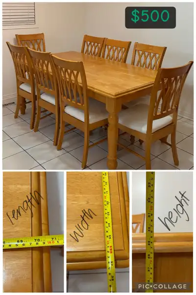 Solid Oak Dining Table + 8 Chairs, View more