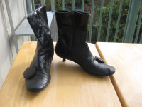 Bottes cuir noir PEGABO Black Leather Boots Kitten Heels Gr: 6