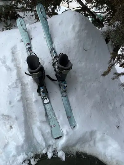 Skis + Ski boots (size 9) + ski bag, View more
