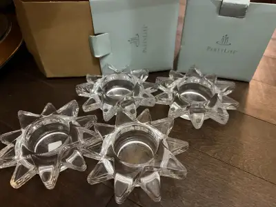 2 Brand New Pair Of Partylite Flaming Star Glass Tealight Candle Holder Pair (In Their Original Box)...