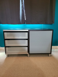 TV stand with 3 glass drawers and glass sliding door