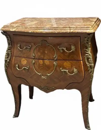 Vintage Louis XV style commode with brass & marble top H26.75” D14.25” L23.25” Vintage, with normal...