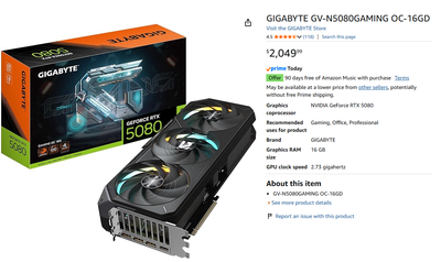 Gigabyte RTX 5080 GAMING OC 16G Graphics Card, View more