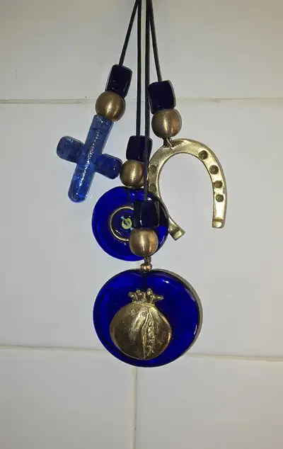 Wall Decor/ Wind Chime made with vintage Brass and glass , View more