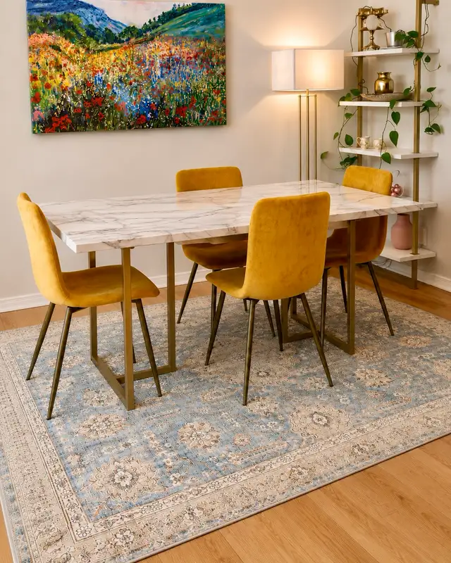 Distressed Persian Area Rug in Dusty Blue, Ivory, and Rust in Rugs, Carpets & Runners in Ottawa - Image 3