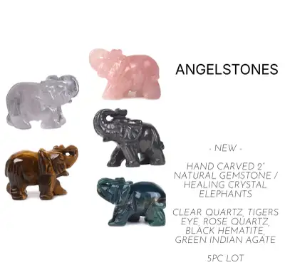 ANGELSTONES - NEW - 5PCS- HAND CARVED NATURAL GEMSTONE ELEPHANTS, View more
