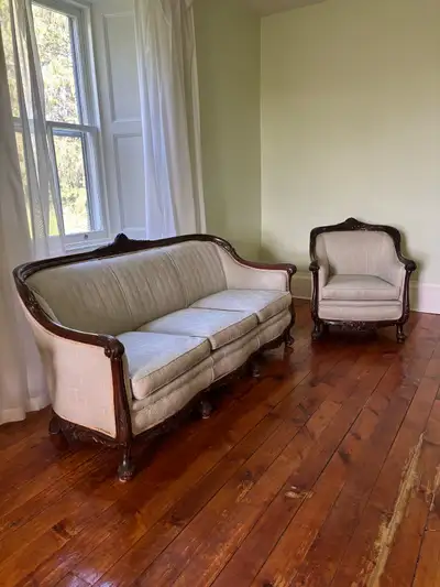 Antique Carved Wood Sofa & Matching Armchair, View more