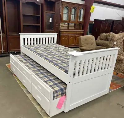 White Single Over Single Captain's Bunk Bed with Drawers, View more