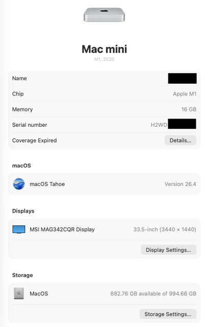 Selling my used M1 Mac mini, 2020 model. Silver. Upgraded specs with 16GB RAM and 1TB SSD. Selling b...