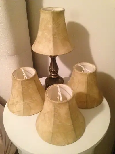 4 Small Faux Leather Lamp/Chandelier Shades+1 Small Black Silk, View more
