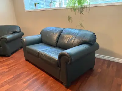 Dark Green Leather Sofa and Armchair Set, View more