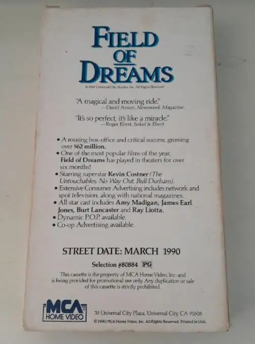 Field Of Dreams MCA Home Video VHS Screening Cassette - Rare! in CDs, DVDs & Blu-ray in Markham / York Region - Image 3
