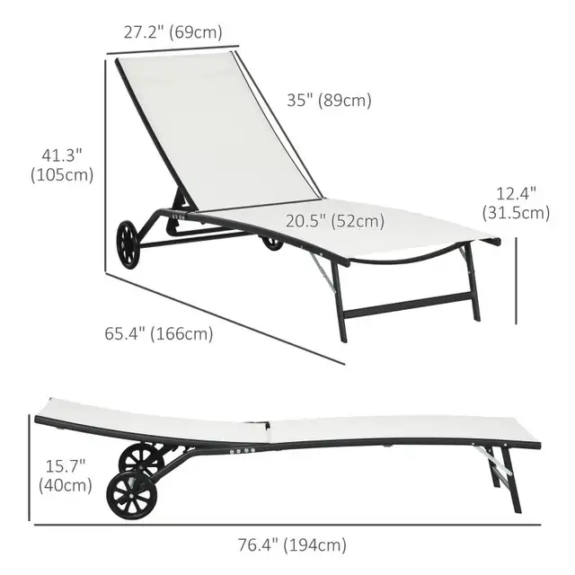  Lounge Chair with Wheels, 5-Level Adjustable Backrest for Garde in Patio & Garden Furniture in Markham / York Region - Image 2