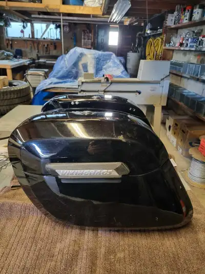 These VikingBags motorcycle saddle bags are durable and stylish. These bags have some wear and tear...
