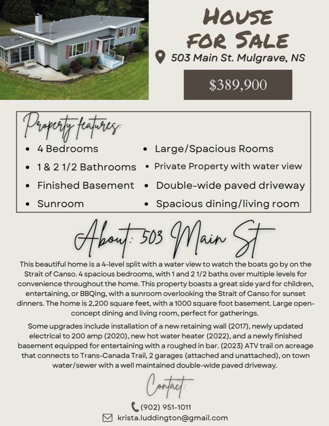 Home with Water View for sale Houses for Sale New Glasgow