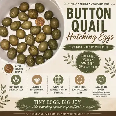 Button Quail Hatching Eggs Available, View more