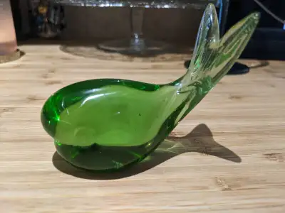 Vintage Green Glass Whale Figurine, View more