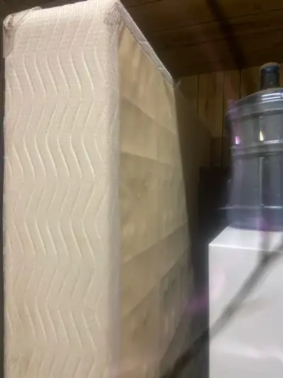  Queen size boxspring, and steel frame with wheels., View more