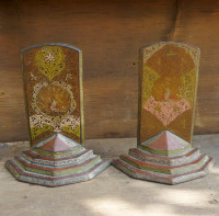 Vintage Matching Pair Brass Bookends Engraved Painted India